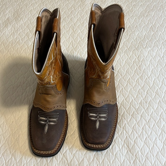 Alejo boots tooled cowboy gaucho boots, leather, brown & tan, made in Mexico, 4 - Picture 7 of 12